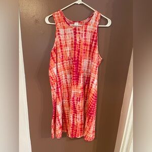 West Loop Red and Orange Tie-Dye Midi Dress